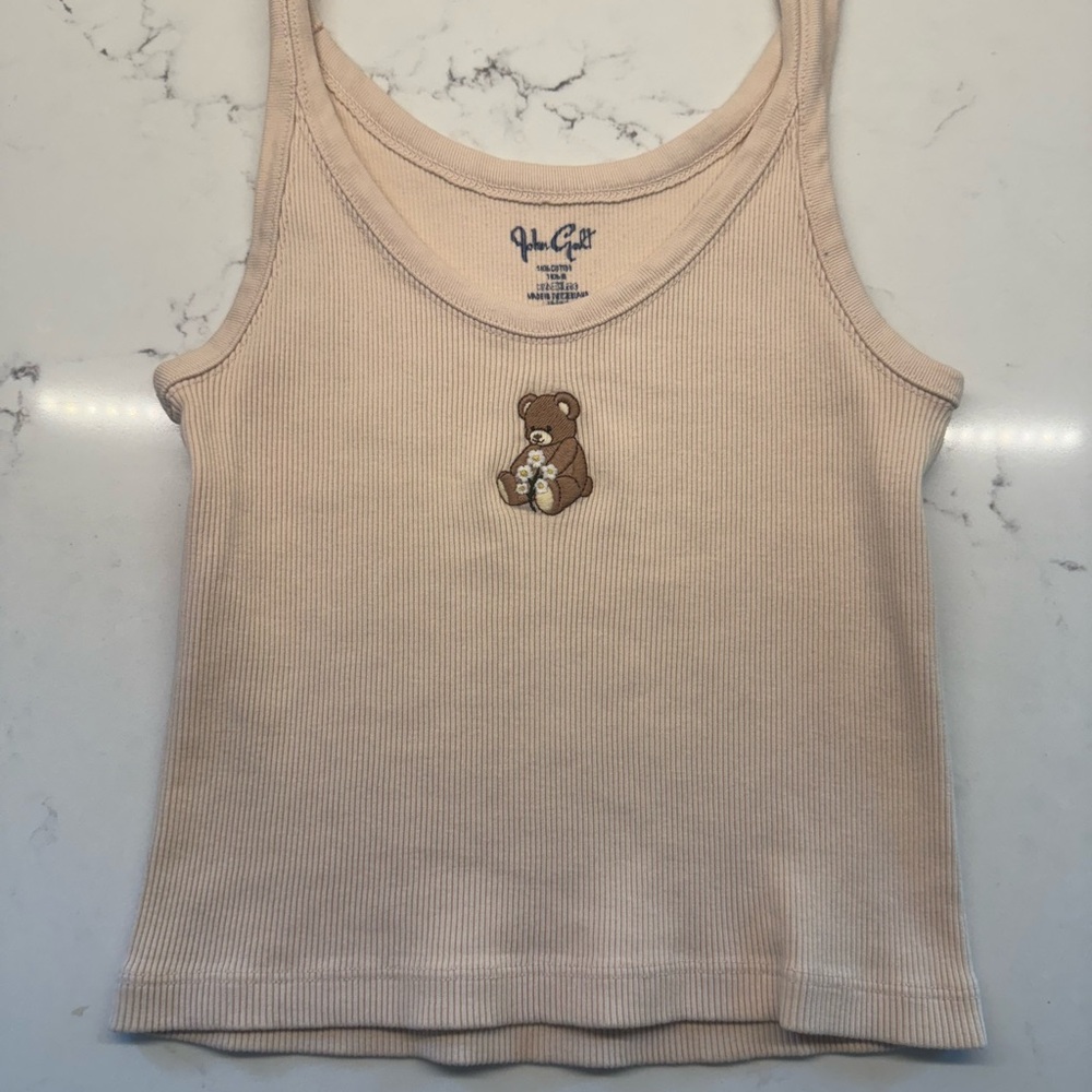 Brandy Melville Cream Bear Embroidered Crop Top